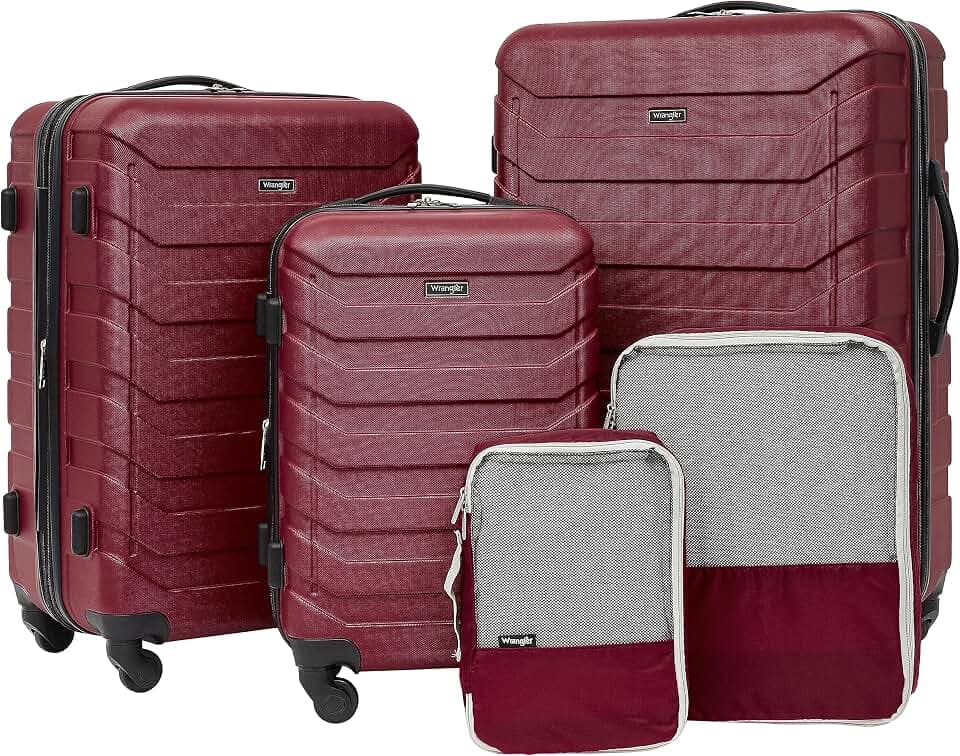 Wrangler 5 Piece Luggage & Travel Accessories Set, Red