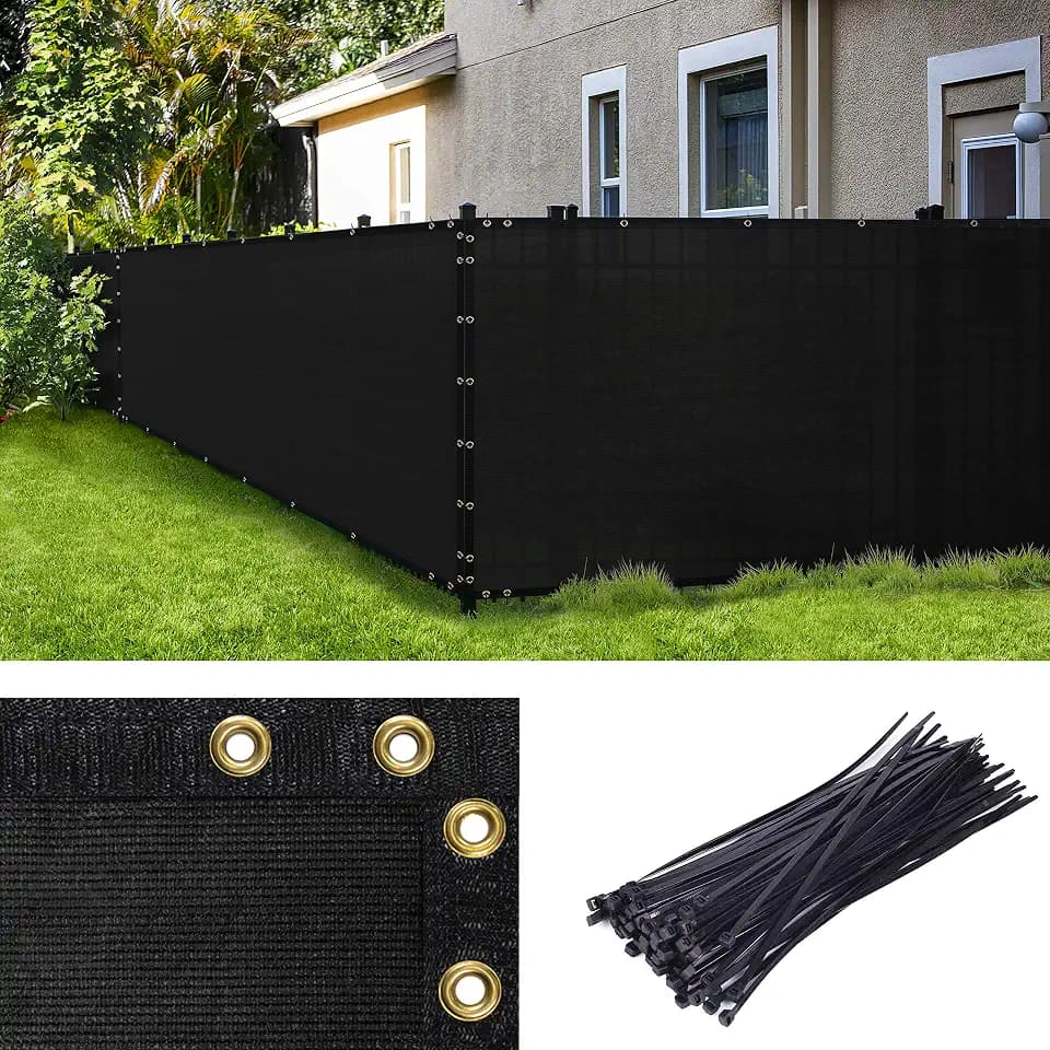 Amgo 6' x 25' Black Fence Privacy Screen, Commercial Standard Heavy Duty Windscreen with Bindings & Grommets, 90% Blockage, Cable Zip Ties Included (We Make Custom Size)