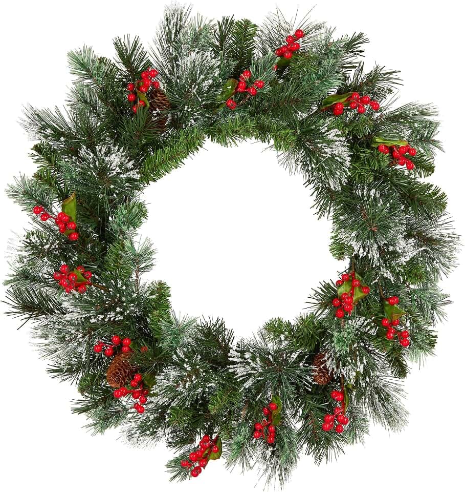 National Tree Company 24in Pre-Lit Wintry Pine Artificial Christmas Wreath