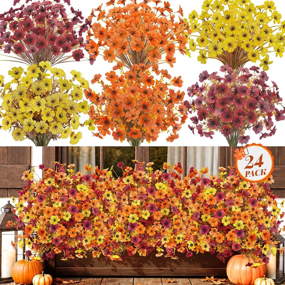 Der Rose 24 PCS Fake Fall Flowers for Outdoors Mums Porch Planter Decor