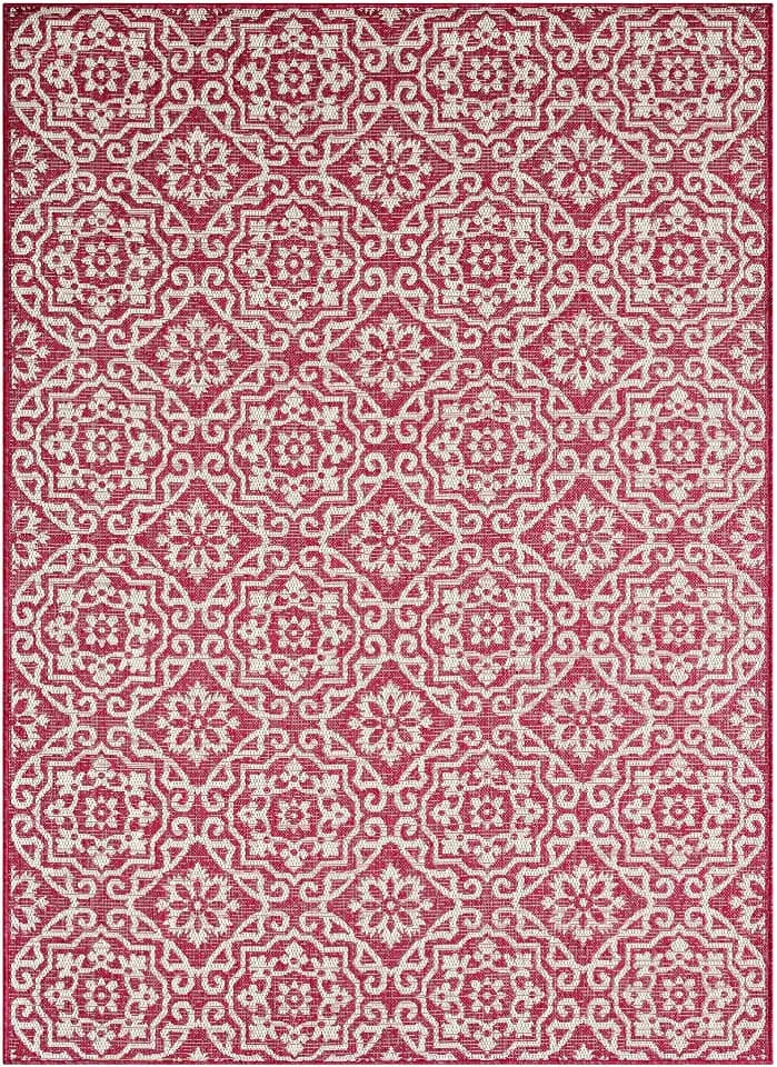 Nicole Miller New York Patio Country Julia Transitional Geometric Indoor/Outdoor Area Rug, Pink/Ivory, 6'6"x9'2"
