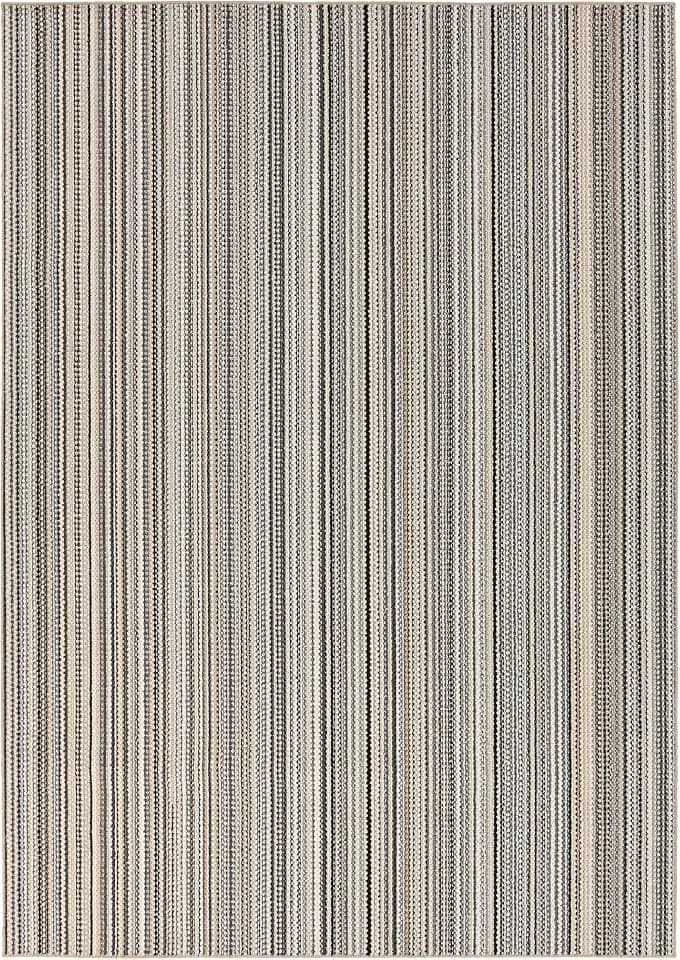 Garland Rug Carnival Stripe Non-Slip Recycled 7'6" x 9'3" Random Earthtone Stripes Area Rug – Modern, Stain-Resistant, Ideal for Living Rooms & High-Traffic Areas