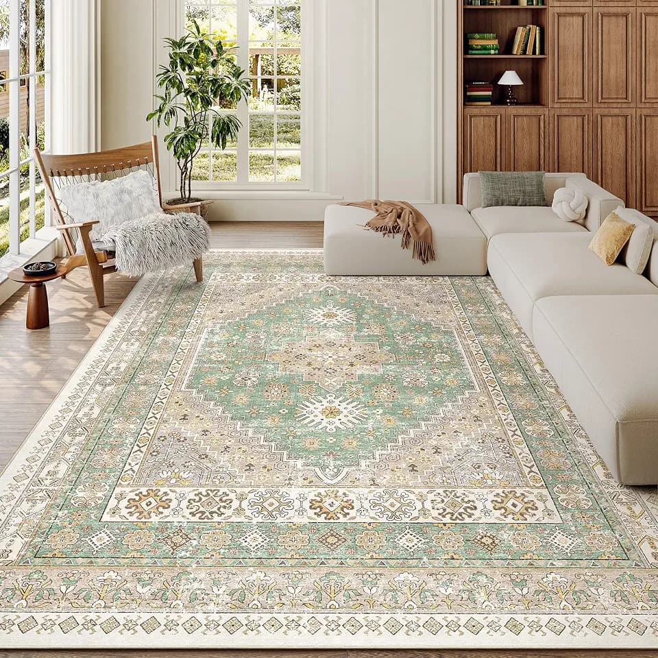 zesthome 6x9 Area Rugs for Living Room,Large Washable Rug,Green