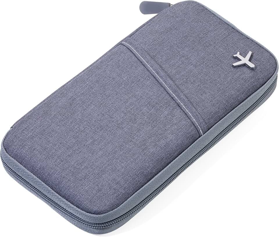TROIKA SAFE FLIGHT - TRV20/GY - Etui für Reisedokumente - mit Ausleseschutzfolie (für RFID-Chips) - Reißverschluss - 12 Innenfächer - Stiftschlaufe - Polyester - grau/orange
