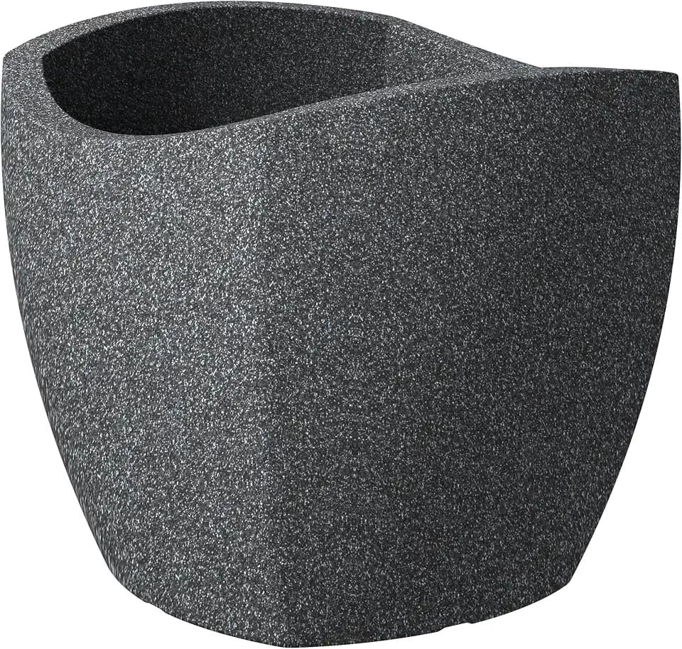 Scheurich Wave Globe Cubo, Pflanzgefäß aus Kunststoff, Schwarz-Granit, 40 cm Durchmesser, 35,5 cm hoch, 31 l Vol.
