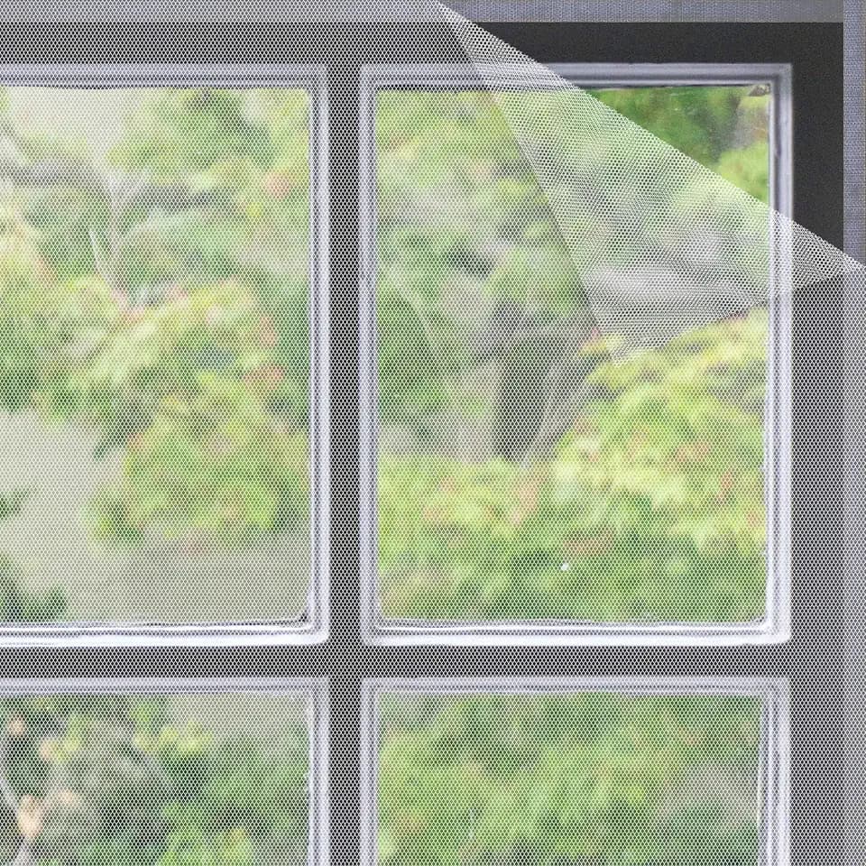 Flyzzz DIY Self-Adhesive Window Screen Netting Mesh Curtain, 100X150cm (Approach 39.37x59.05 Inches), with Hook and Sticky Tape, Fitted to Multiple Windows (1 Pack, White)