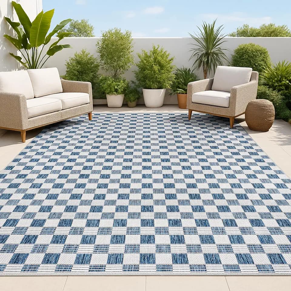 JONATHAN Y Cottage Checkerboard Indoor Outdoor Area Rug 4X6 Navy/Cream, Aimee Traditional for Backyard, Patio, Porch, Easy-Cleaning, High Traffic, Pet-Friendly, Non-Shedding (TSN204B-4)