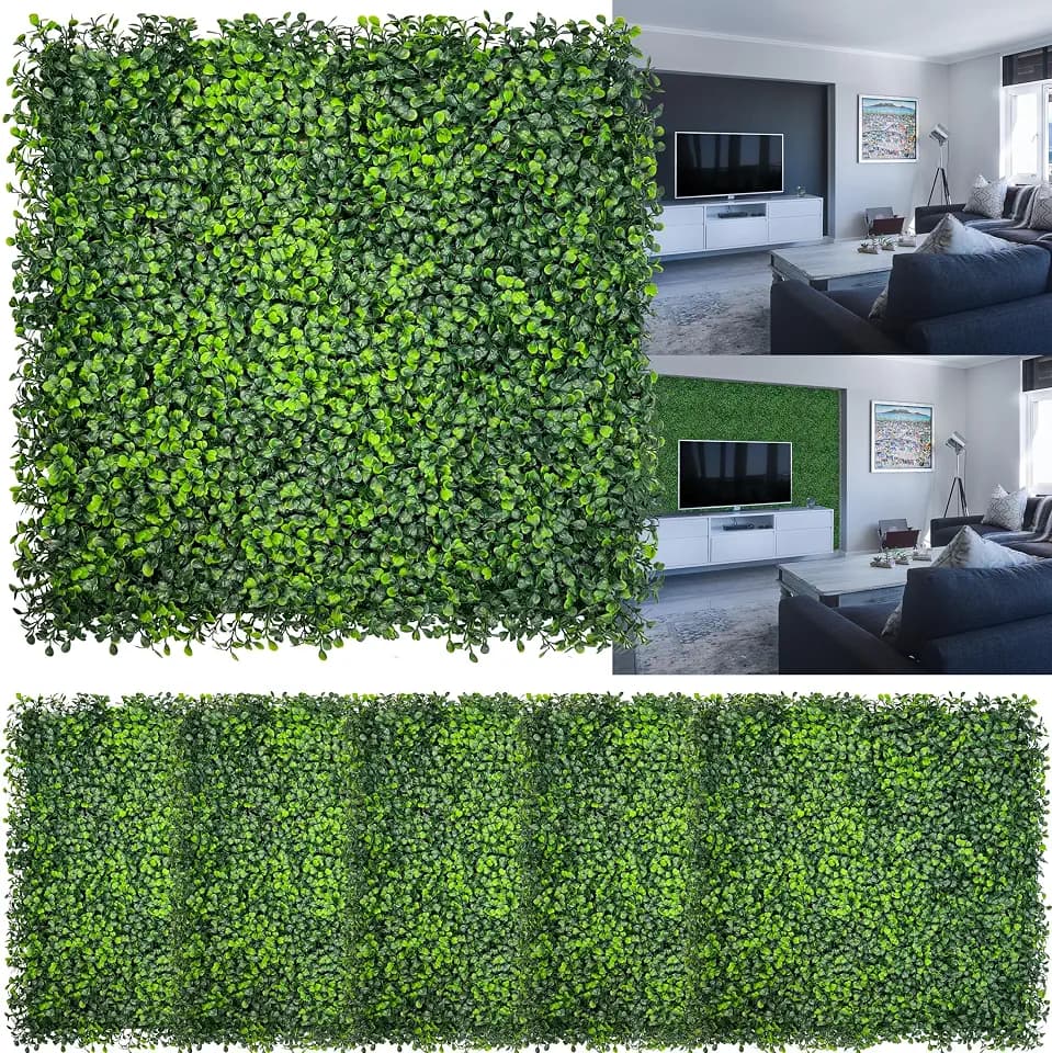 20"x 20"(8 Pieces), Artificial Green Leaf Boxwood Hedge Panels