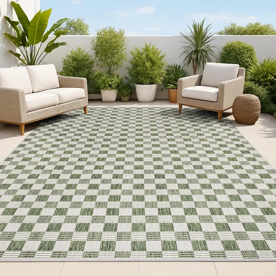 JONATHAN Y Cottage Checkerboard Indoor Outdoor Area Rug 3X5 Green/Cream, Aimee Traditional for Backyard, Patio, Porch, Easy-Cleaning, High Traffic, Pet-Friendly, Non-Shedding (TSN204D-3)