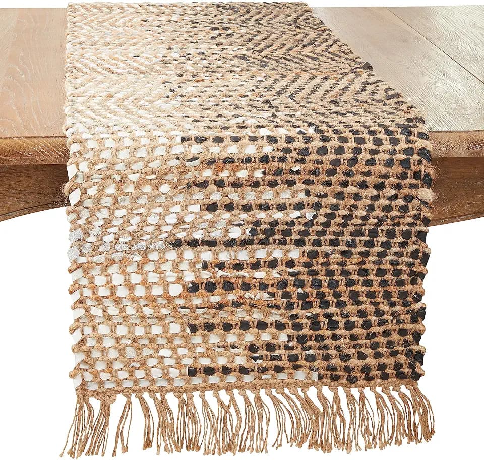 Handcrafted Two-Tone Leather Table Runner