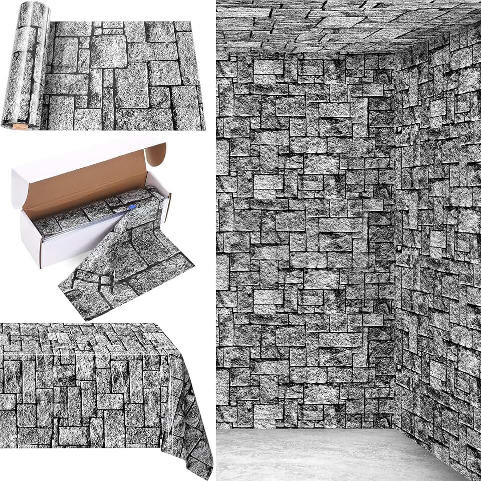 Kochorie 200 Ft x 54 Inch Stone Wall Tablecloth Roll with Cutter Box