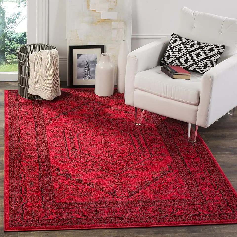 SAFAVIEH Traditionell Teppich für Wohnzimmer, Esszimmer, Schlafzimmer - Adirondack Collection, Kurzer Flor, Rot und Schwarz, 155 X 229 cm