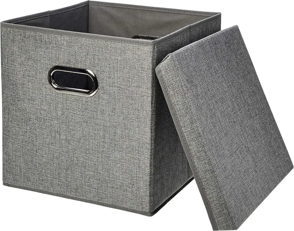 Amazon Basics Faltbare Aufbewahrungswürfel aus Sackleinen, 2 Stück, Grau