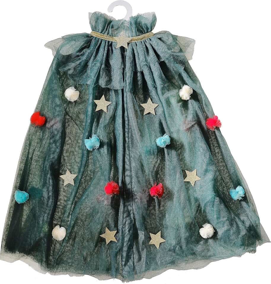 Ginger Ray Girls Christmas Tree Cape, Headband & Wand Dress Up for Costume Parties