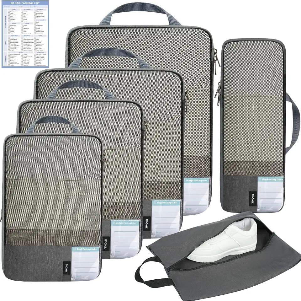 BAGAIL Lightweight Compression Packing Cubes for Travel, 6 Set, Dark Grey