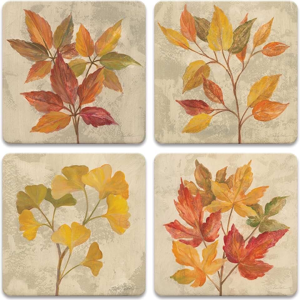 Coaster Set - November Leaves - Autumn Themed Absorbent Drink Coasters