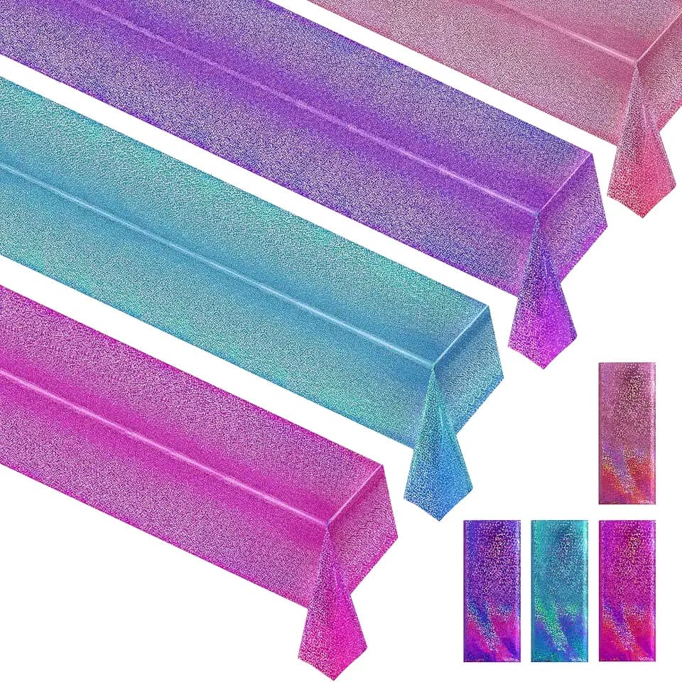 Pink&Purple&Blue&Fuchsia Red Holographic Tablecloth 40" x 108" Party Decoration Valentine's Day Birthday Party Table Decor Iridescence Plastic Table Cloth for Halloween Bachelorette Supplies