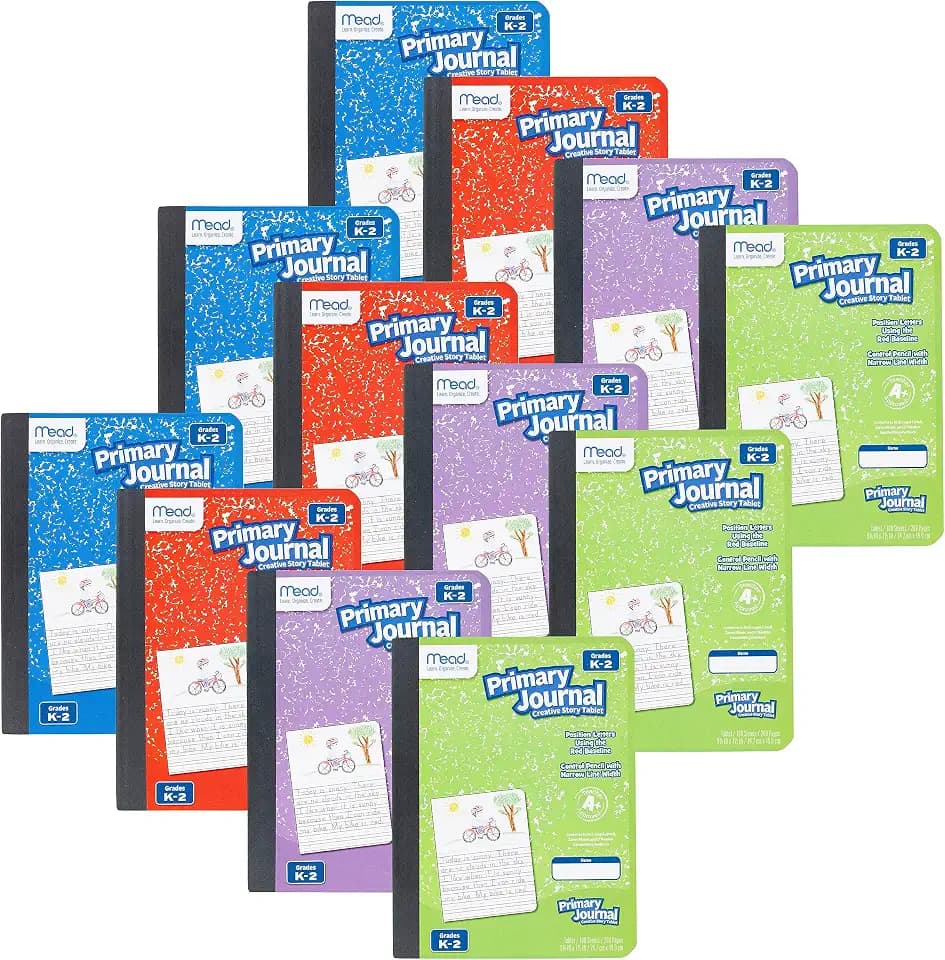 Mead Primary Journal Creative Story Tablet Composition Notebook, 7.5" x 9.75", Grades K-2, 100 Sheets, 12 Pack, Assorted Colors (610052-ECM)