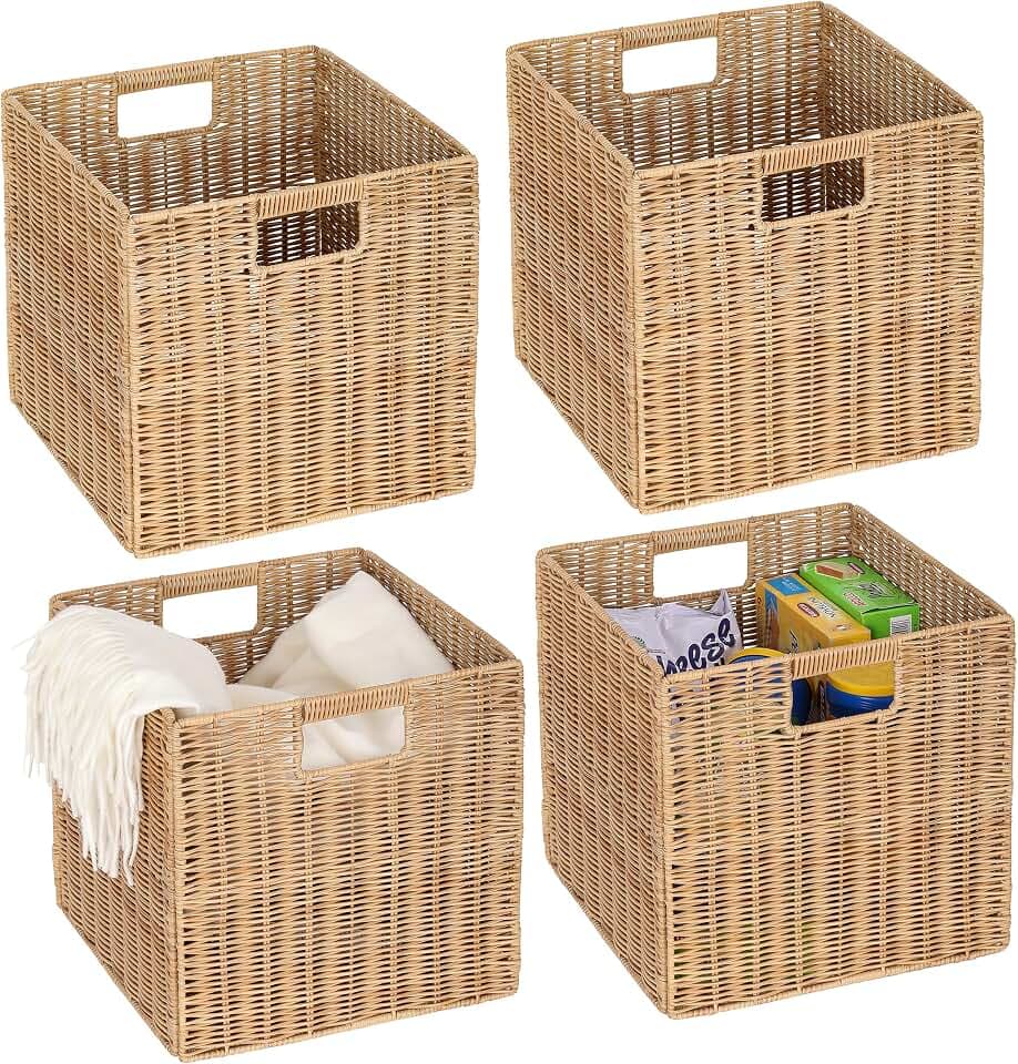 4er-Set Kallax Expedit Regal Korb/Kallax Korb Geflochten / 30,5 x 30,5 x 30,5H cm/Plastik Regalkorb/Faltkorb Flechtkorb/Regalbox Storage Box/Aufbewahrungskorb Regalkorb Faltbar