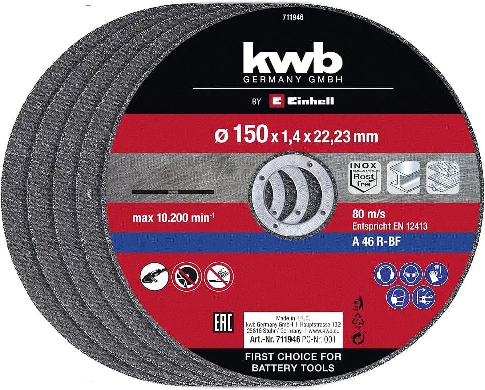 Original Einhell Trennscheiben-Set dünn 150 x 1,4 mm (Winkelschleifer-Zubehör, 5-tlg., Ø 150 x 1,4 x 22,23 mm, max. 10200 min-1, extra dünn für wenig Materialverlust)