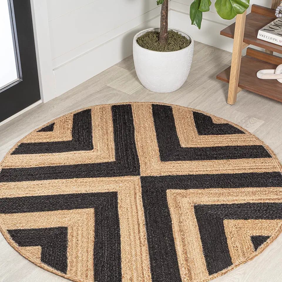 JONATHAN Y Two-Tone Chevron Jute Black/Natural 4' Round Indoor Area Rug, Piper, Cottage, Modern, Easy-Cleaning for Living Room, Bedroom, Kitchen, Pet Friendly, Non-Shedding (RNF111A-4R)
