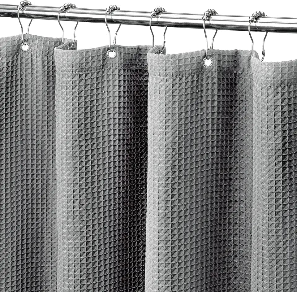 MISS SELECTEX Premium Heavy Duty Fabric Shower Curtain for Bathroom 230GSM Waffle Textured Water Repellent Durable Fabric Spa Hotel Shower Curtain Machine Washable Cloth Shower Curtain(60Wx72H,Grey)
