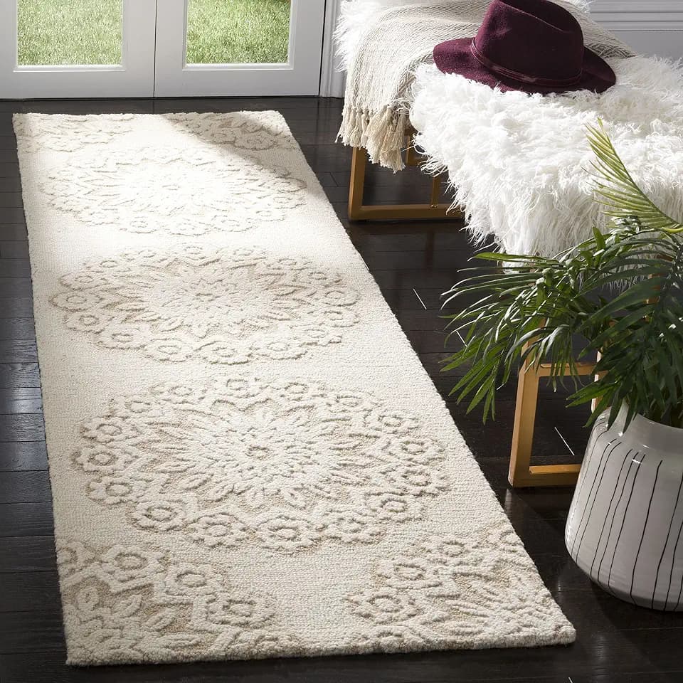 SAFAVIEH Blossom Collection Runner Rug - 2'3" x 14', Ivory & Beige, Handmade Wool, Ideal for High Traffic Areas in Living Room, Bedroom (BLM108B)