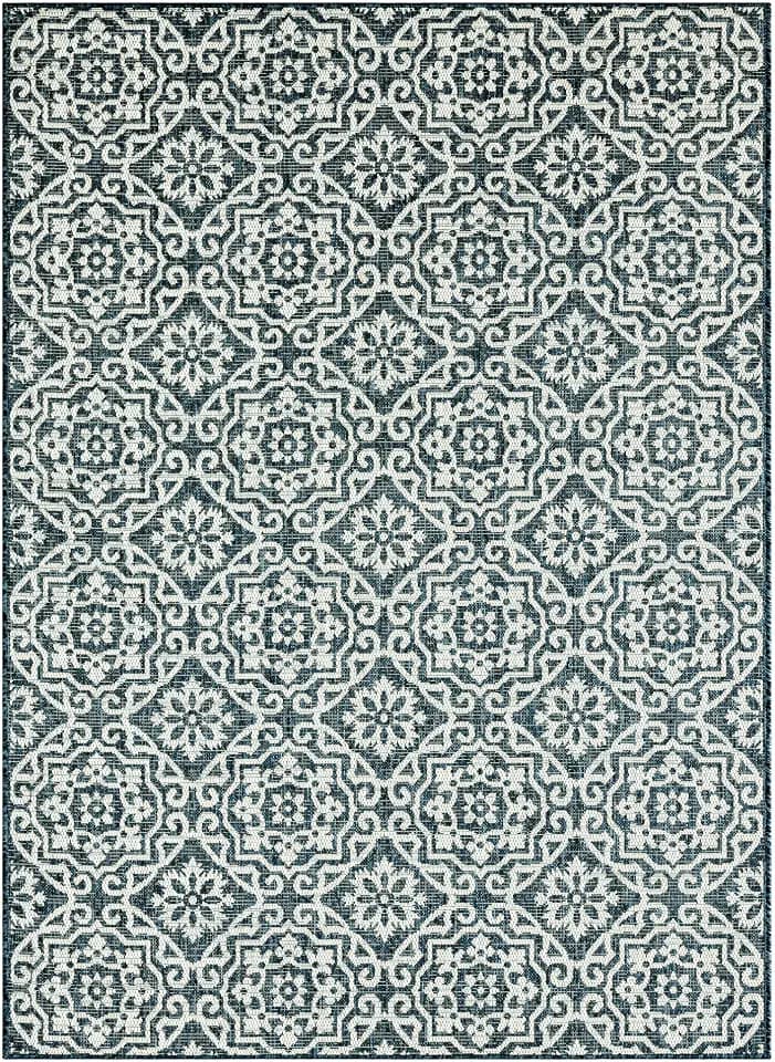 Nicole Miller New York Patio Country Julia Transitional Geometric Indoor/Outdoor Area Rug, Blue/White, 5'2"x7'2"
