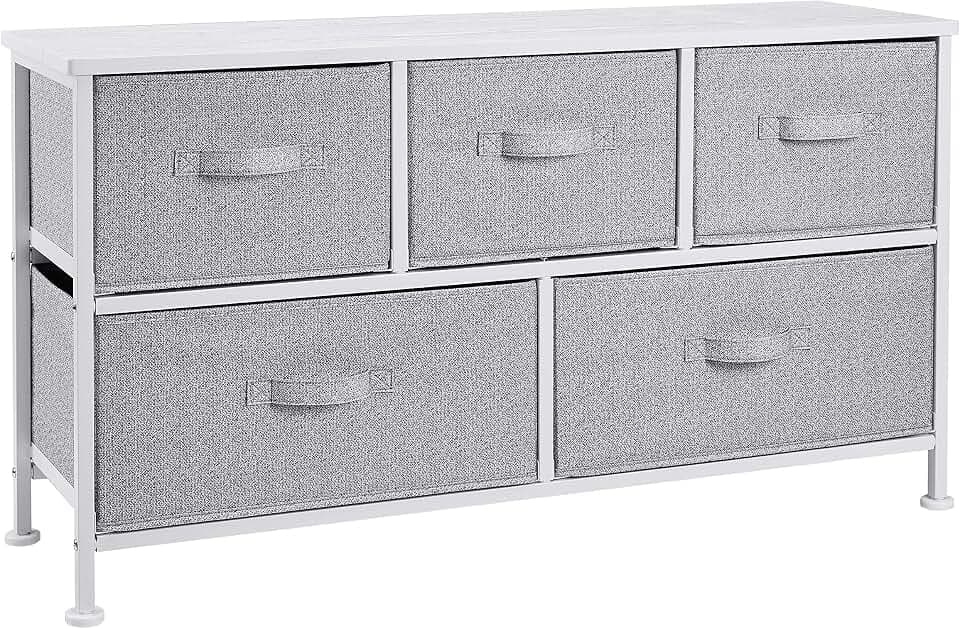 Amazon Basics Extra Wide Fabric 5-Drawer Storage Organizer Unit for Bedroom Closet, White