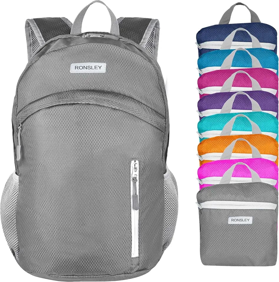 Waterproof Foldable Hiking Backpack, Lightweight Beach Bag Grey