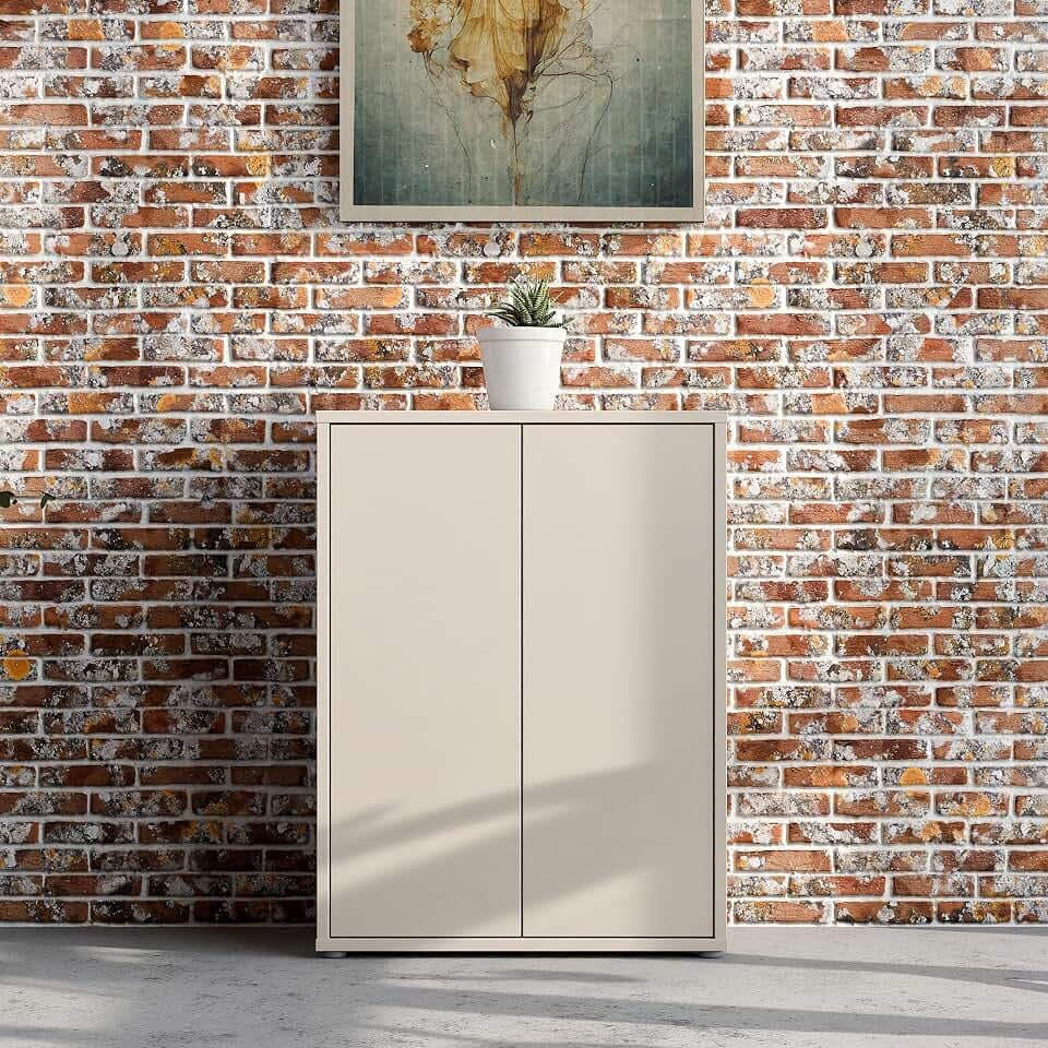 Forte Alice Springs Schuhschrank 70 80, Flurschrank mit 2 Türen und 4 Einlegeböden, Holzwerkstoff, Kaschmir Beige, 74,5 cm breit x 99,1 cm hoch x 34,9 cm tief