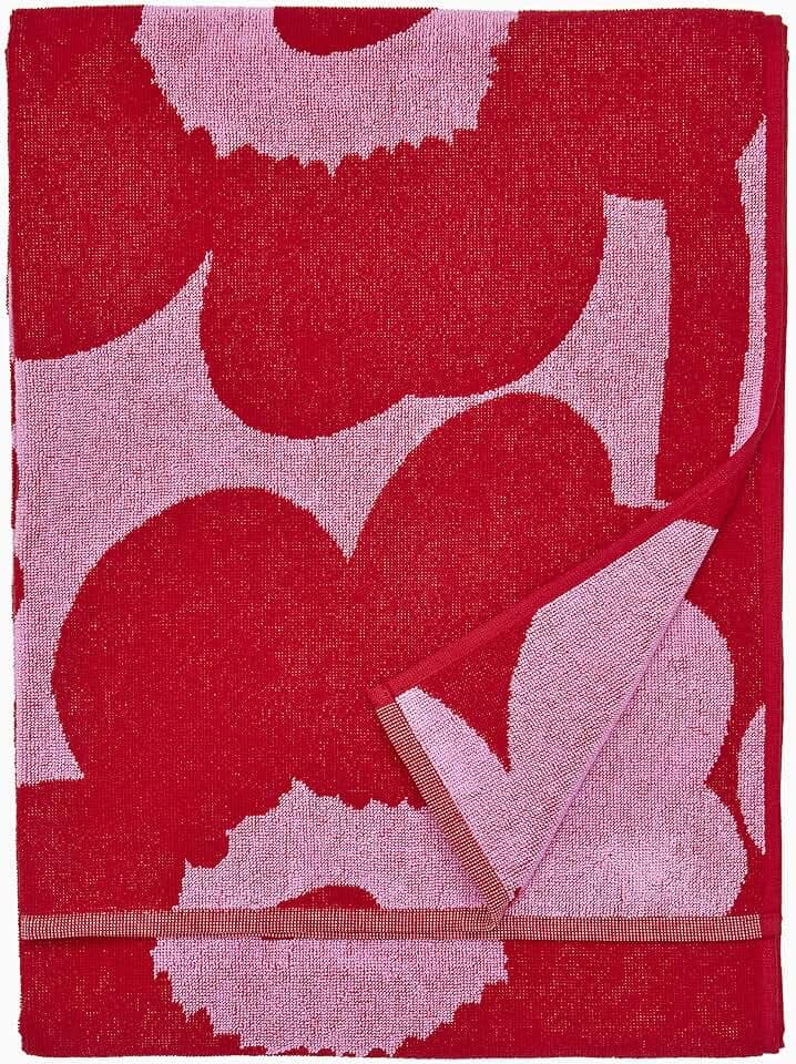 MARIMEKKO Unikko Terry Cotton Bath Towel (Red) – Floral Patterned Bath Towels – 59 in x 28 in