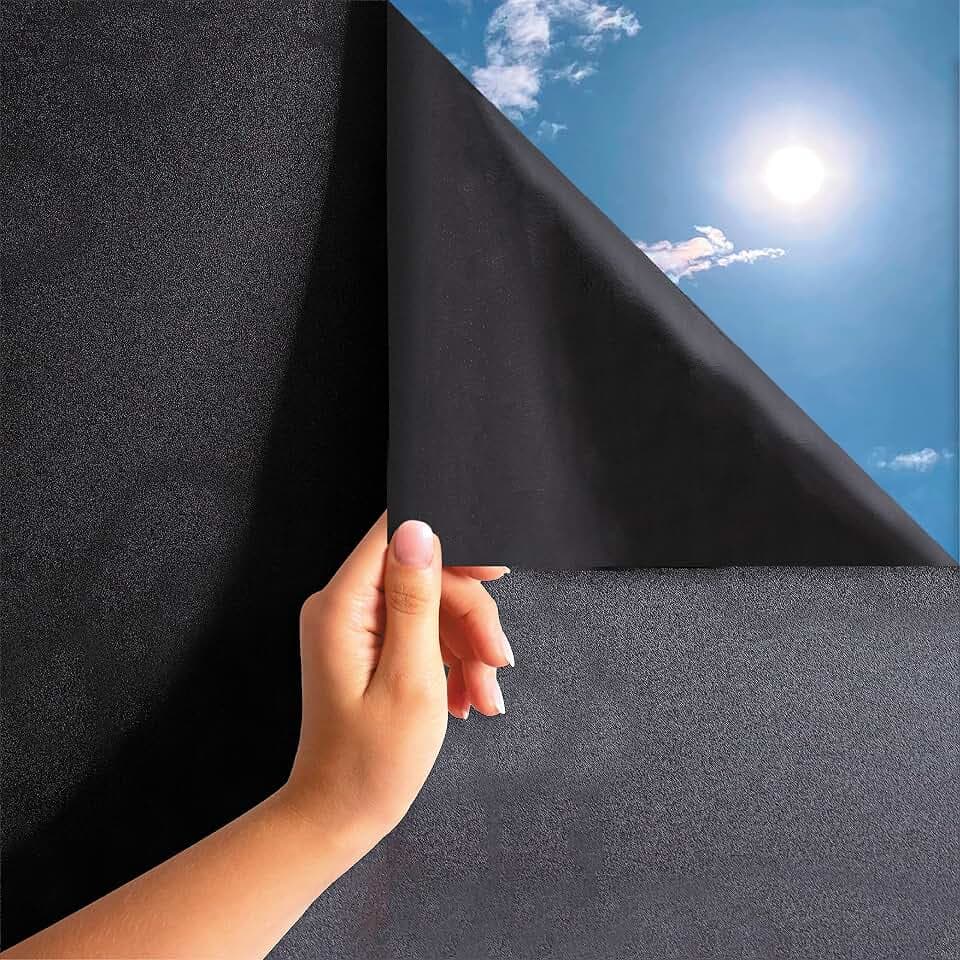 MARAPON Fensterfolie Blickdicht selbsthaftend in schwarz 0,445x2 m Verdunkelungsfolie mit hohem Sichtschutz Sichtschutzfolie Fenster statisch haftend Folie Fenster Sichtschutz Blackout Glasfolie