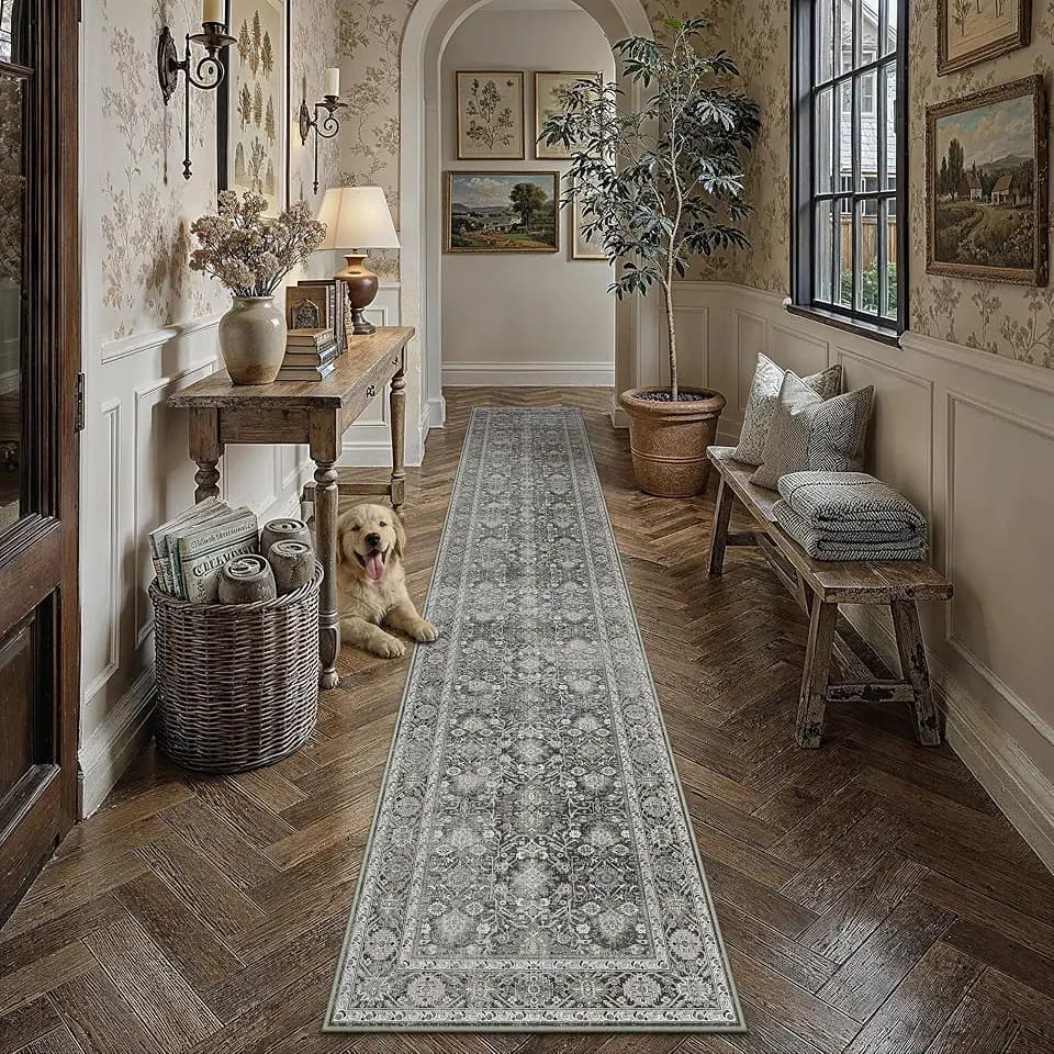 PureCozy Black Runner Rug 2x12 Vintage Traditional Distressed
