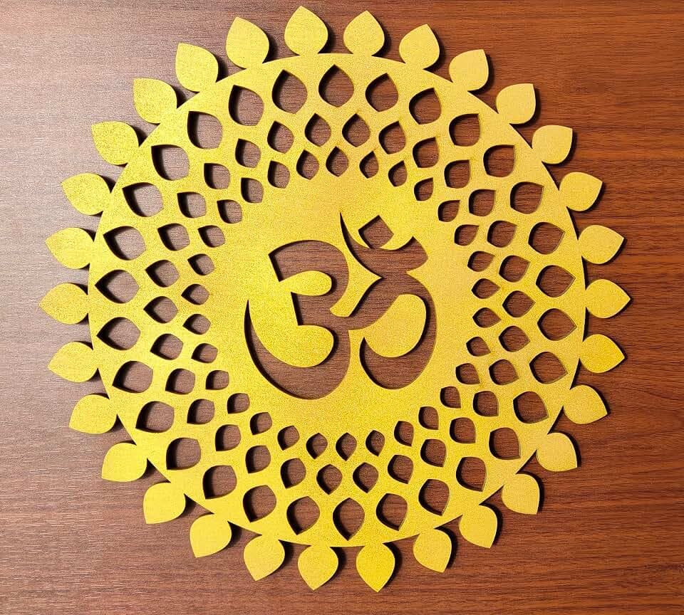 My Dream Carts Golden Om Round Decorative Wall Art Mdf Wooden Om Chakra For Temple, Living Room, Bedroom, Office, Hotel, Home Decor Items, Gift Item, Mandala Wall Hanging For House Decoration 30x30cm