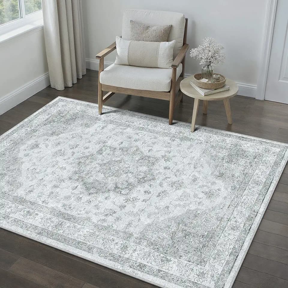 PureCozy Vintage Grauer Teppich Wohnzimmer 120x170cm Waschbar