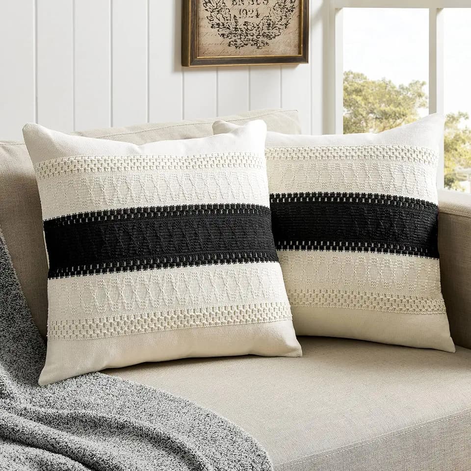 ZeeMart 2 Pack Boho Throw Pillow Covers, Contrast Black 18x18in
