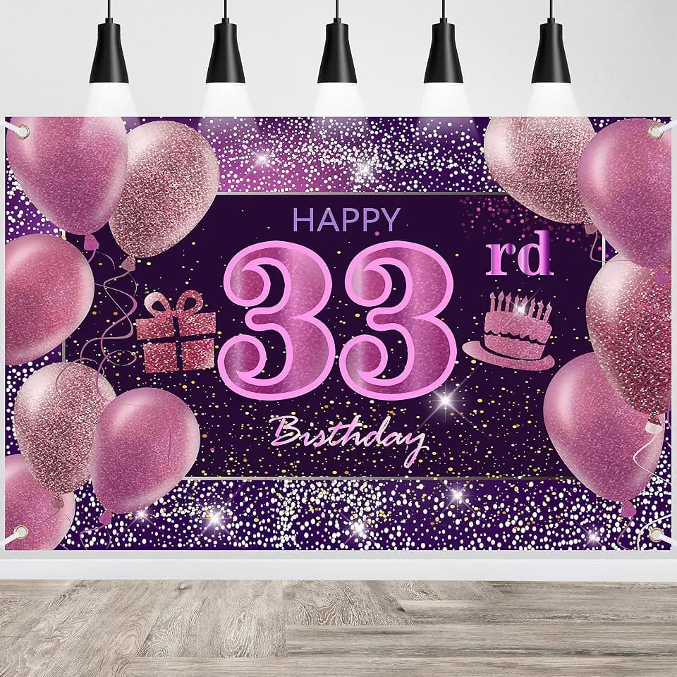 33rd Birthday Decorations for Girls IMISI Happy Birthday Banner Pink Decorations for A Party Birthday Backdrop for Women