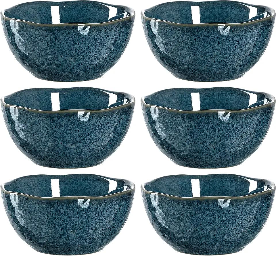 Leonardo Matera Keramik-Schalen, 6er Set, spülmaschinengeeignete Dessert-Schälchen, Müslischalen, Snack-Schüsseln, blau, Ø 12 cm, 380 ml, 018582