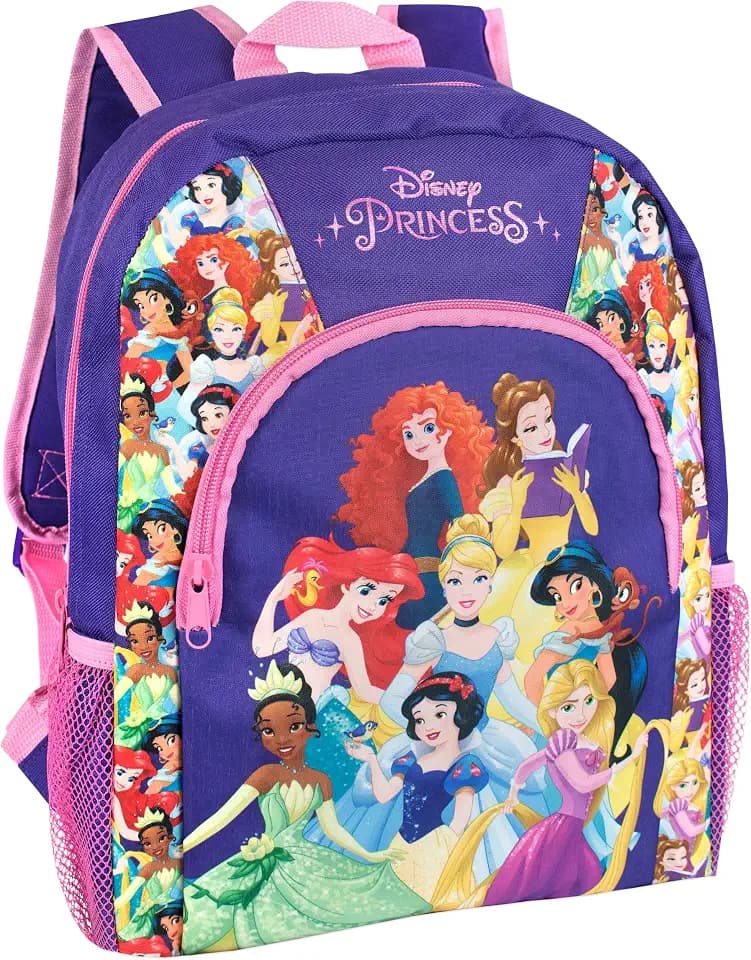 Disney Princess Backpack, Preschool And Kindergarten Girls Backpacks, Snow White Cinderella Ariel And Rapunzel Backpack, School Bag For Kids, Purple One Size