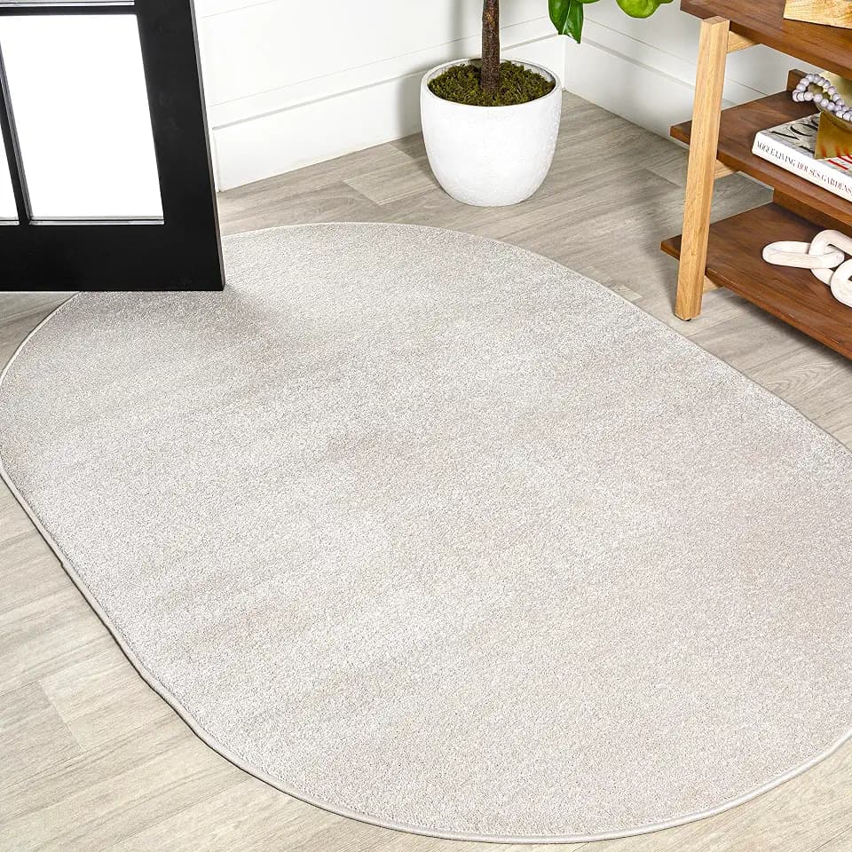 JONATHAN Y Haze Solid Low-Pile Ivory 6x9 Oval Indoor Area Rug, Coastal,Bohemian,Minimalist,Classic, Easy-Cleaning for Living Room,Bedroom,Kitchen,Pet Friendly,Non-Shedding (SEU100D-6OV)