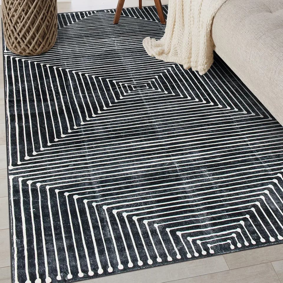 Rugshop Bohemian Stripes Marbella Non-Slip Washable Area Rug Black 3' x 5'