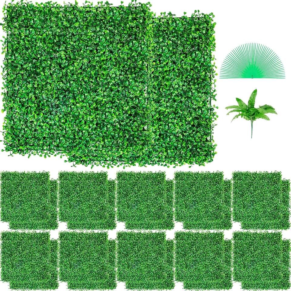 VEVOR Künstliche Pflanzenwand 24 STK. 10 x 10 Zoll, Sichtschutz Hecke Künstlich Grün, Künstliche Buchsbaumplatte PE, Sichtschutz Kunstpflanzen 25 x 25 cm