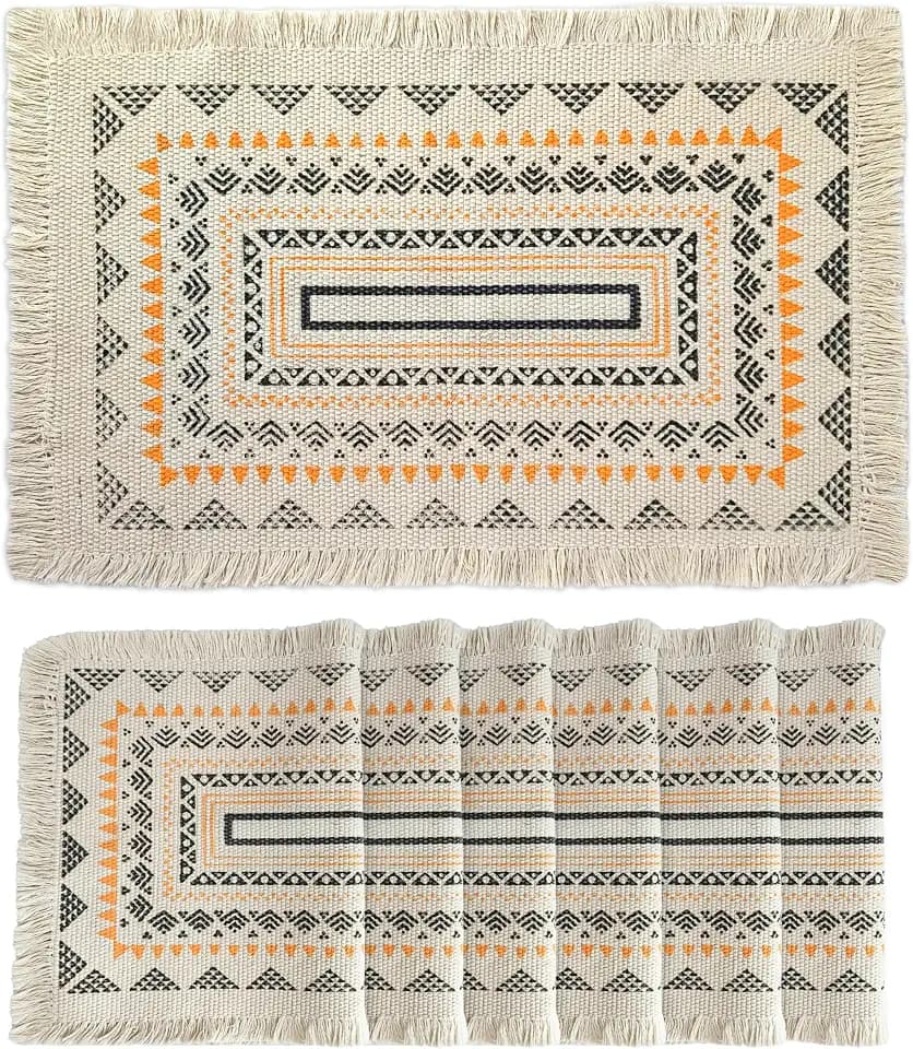 Ruvanti Placemats Set of 6, 17"x11.5" Polycotton Place Mats - Tribal Art