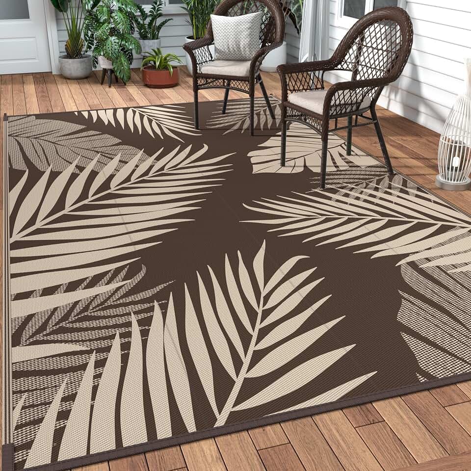 GENIMO Outdoor Rug, Waterproof Plastic Rugs for Patio, 6'x9' Coffee Beige