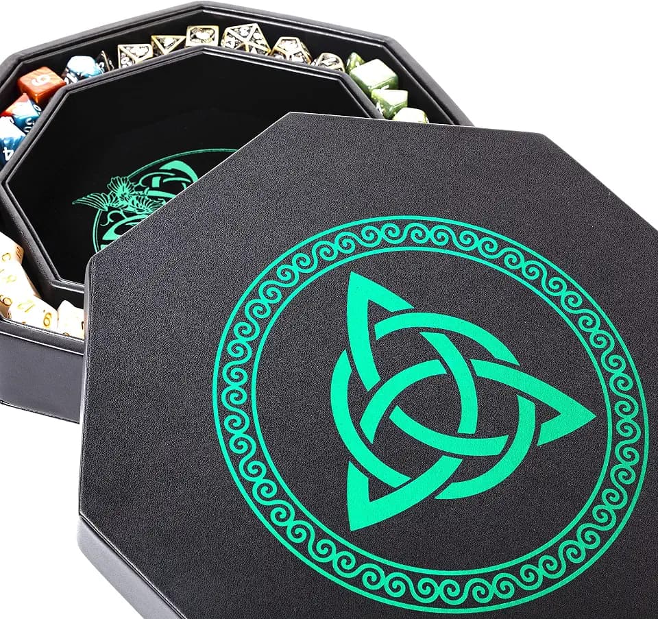 Premium Dice Tray for DND, Detailed World Tree & Triquetra Design - 9 Inch