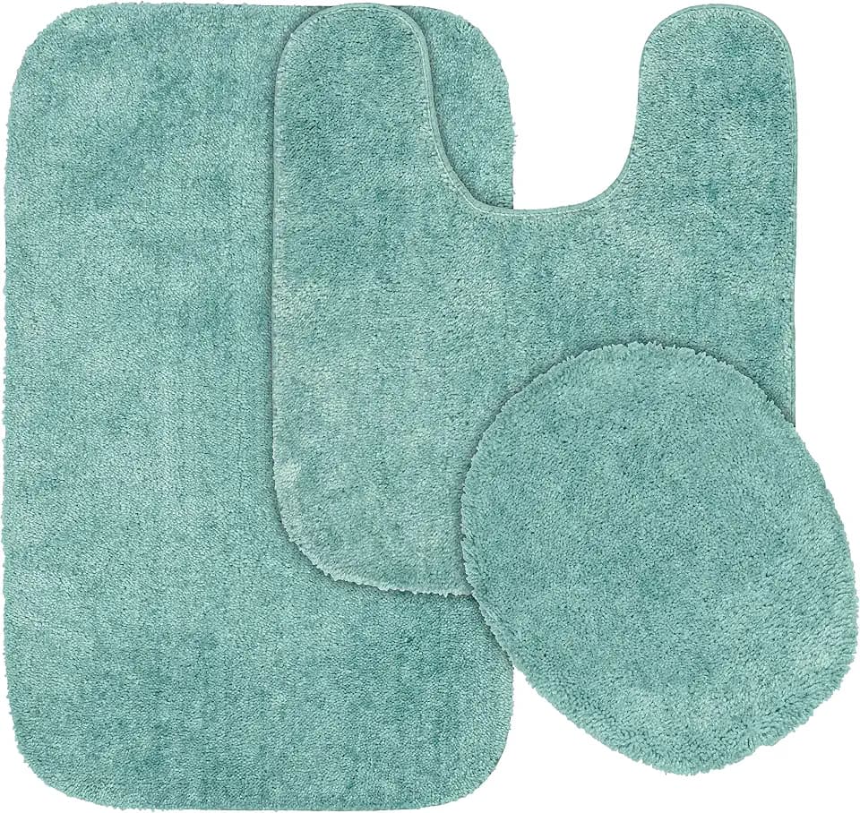 Garland Rug Traditional Nylon Washable Sea Foam 3 Piece Set - Lid, Contour, Bath Rug - Soft, Absorbent, and Stylish for Your Bathroom