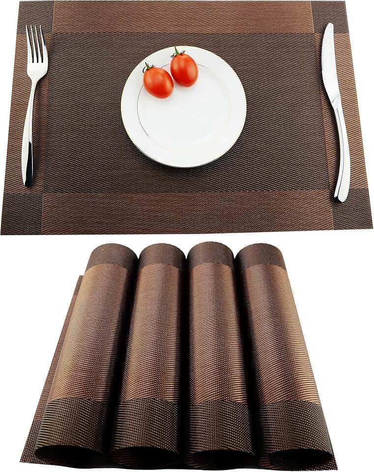 Platzsets (4er Set),KOKAKO Rutschfest Abwaschbar Tischsets,PVC Abgrifffeste Hitzebeständig Platzdeckchen,Schmutzabweisend und Waschbare,Platz-Matten für küche Speisetisch,Kaffe+Brown