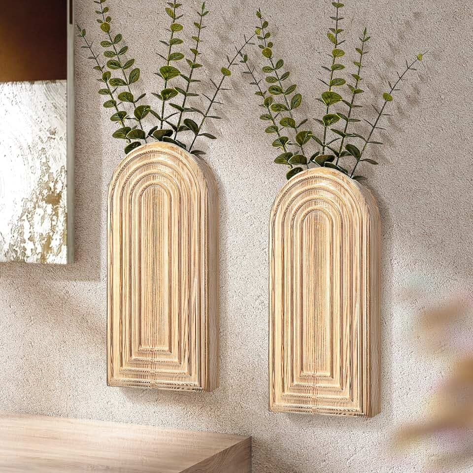 EOSAHR Wall Vase: Wall Planter for Bathroom Decor Aesthetic, Natural Wood