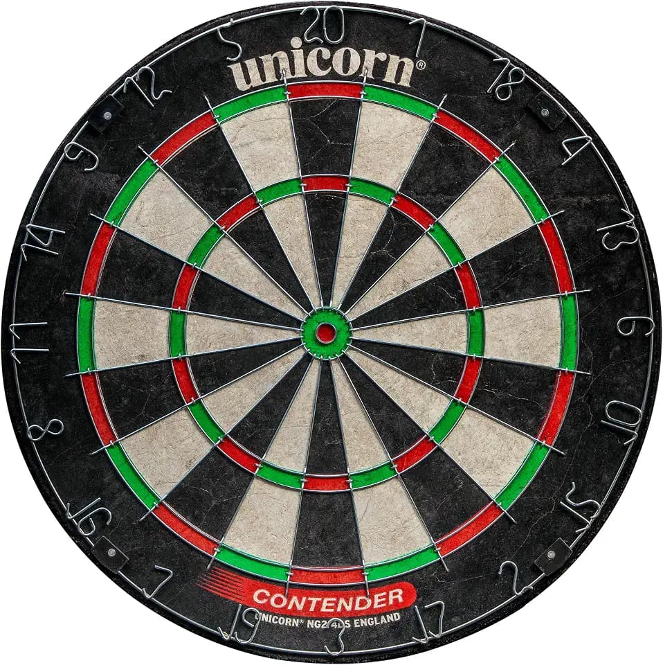 Unicorn Striker, Classic, and Contender Bristle Steel Tip Dartboard Models - Recreational-Quality Bristle Dartboard - Rotatable Metal Number Ring - Slim Wire Fasteners to Reduce Bounce Outs
